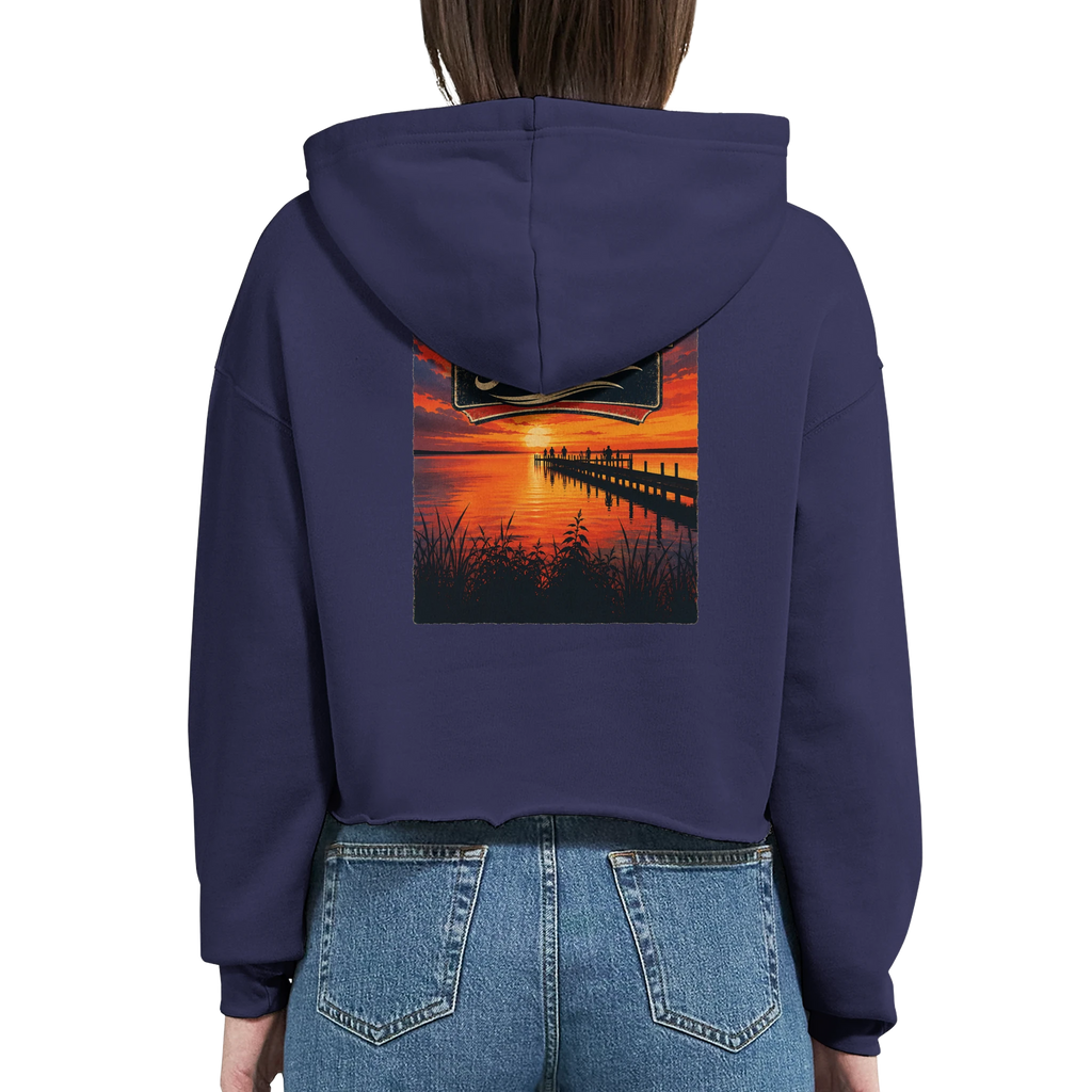 Damen-Hoodie in Weiß mit Motiv „Sunset Ratskeller Steg am Steinhuder Meer“