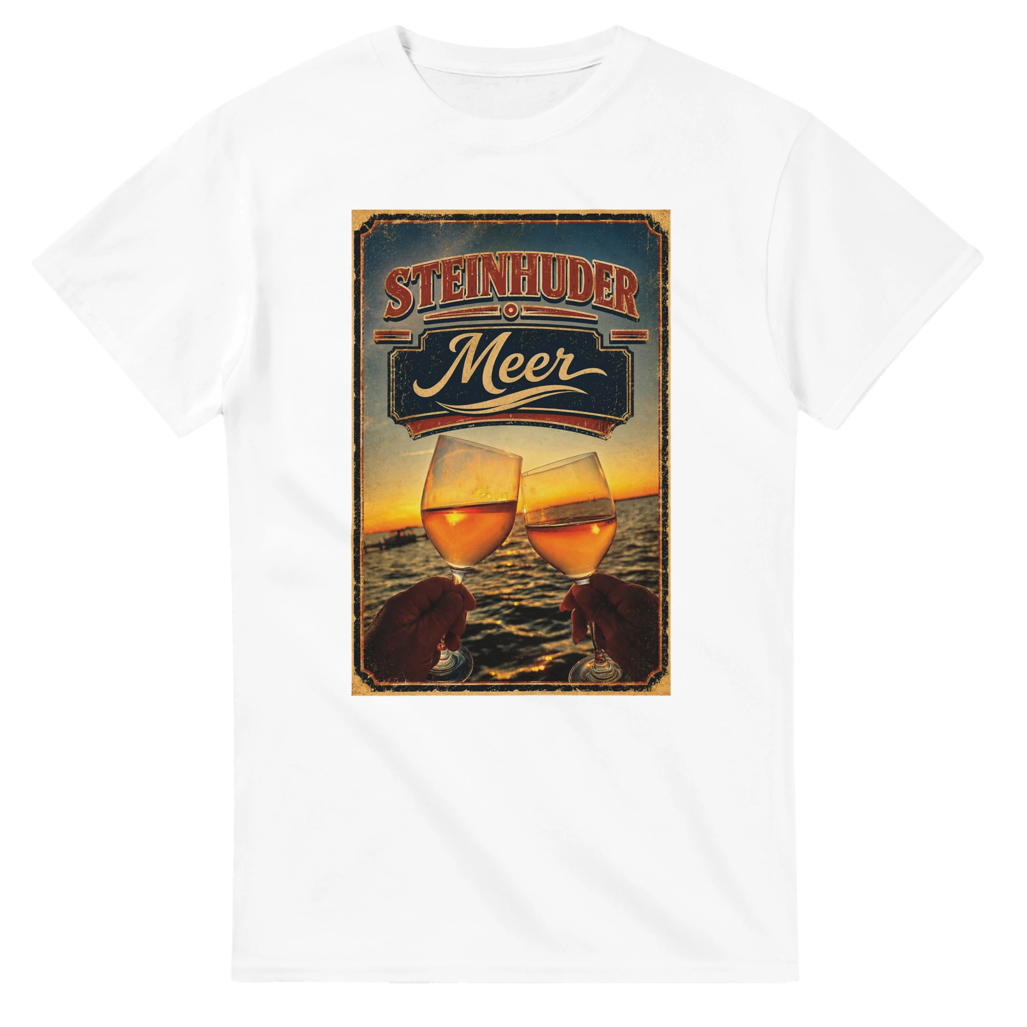 T-Shirt in Natur mit Motiv „Stößchen bei Sunset“