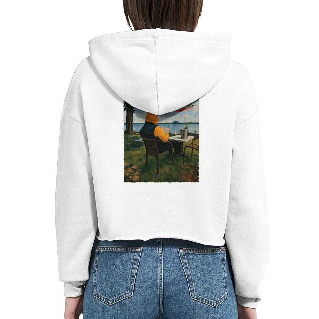 Damen-Hoodie in Weiß mit Motiv „Relax und Champagner“