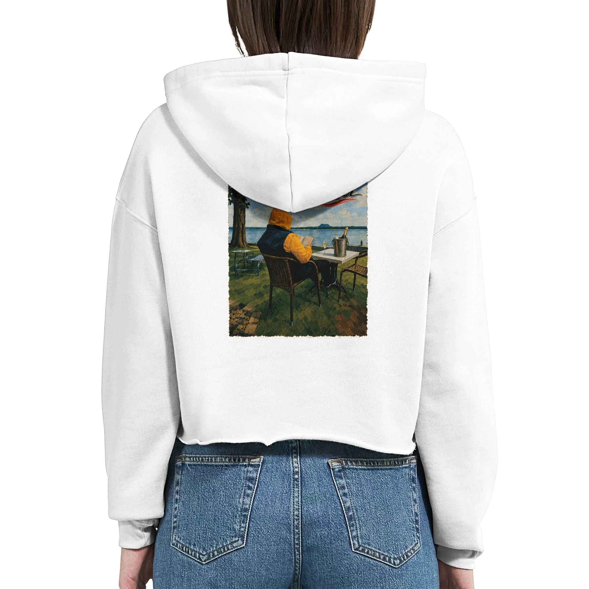 Damen-Hoodie in Weiß mit Motiv „Relax und Champagner“