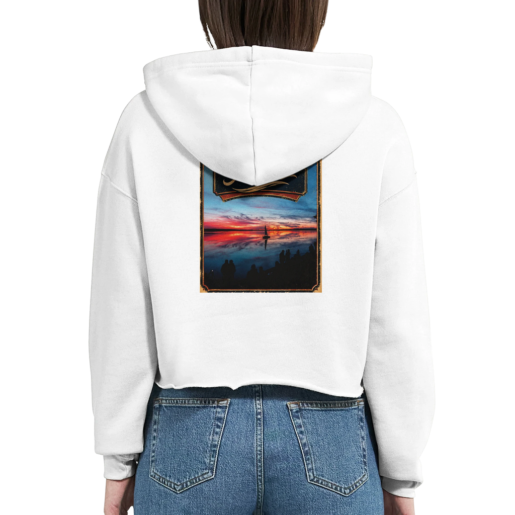 Damen-Hoodie in Pfirsich mit Motiv „Sunset mit Segler am Wilhelmstein – Steinhuder Meer“