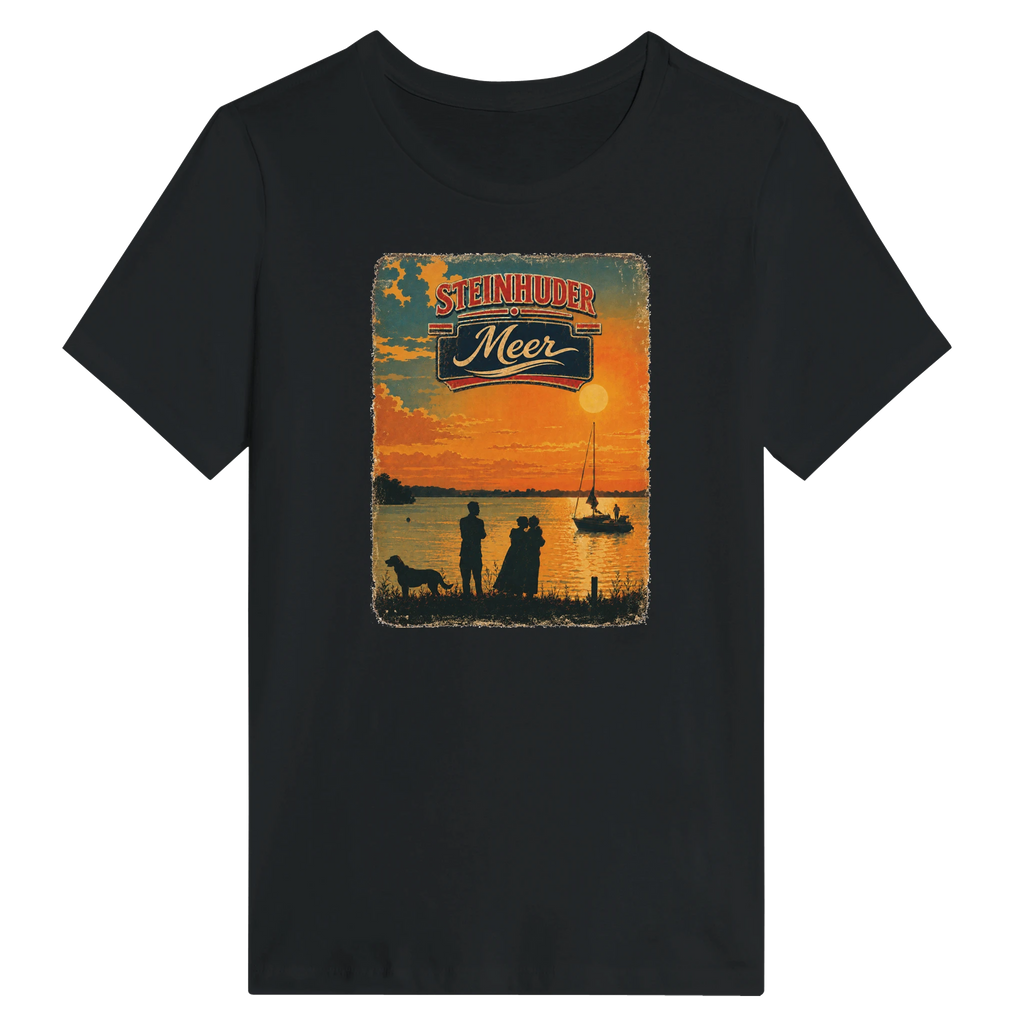 Damen-T-Shirt in Zitronengelb mit Motiv „Familie am Steinhuder Meer beim Sunset“