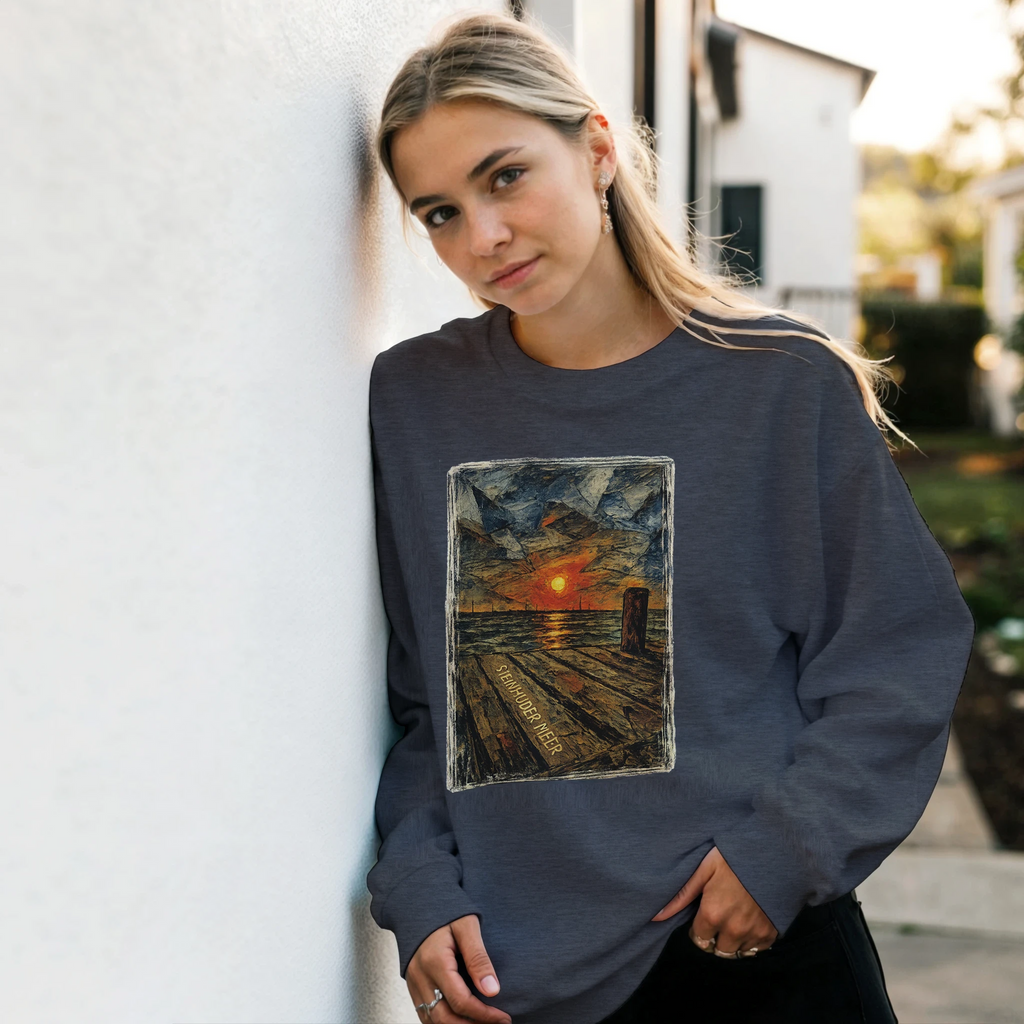 Pullover in Aschgrau mit Motiv „Steinhuder Meer Kunst“