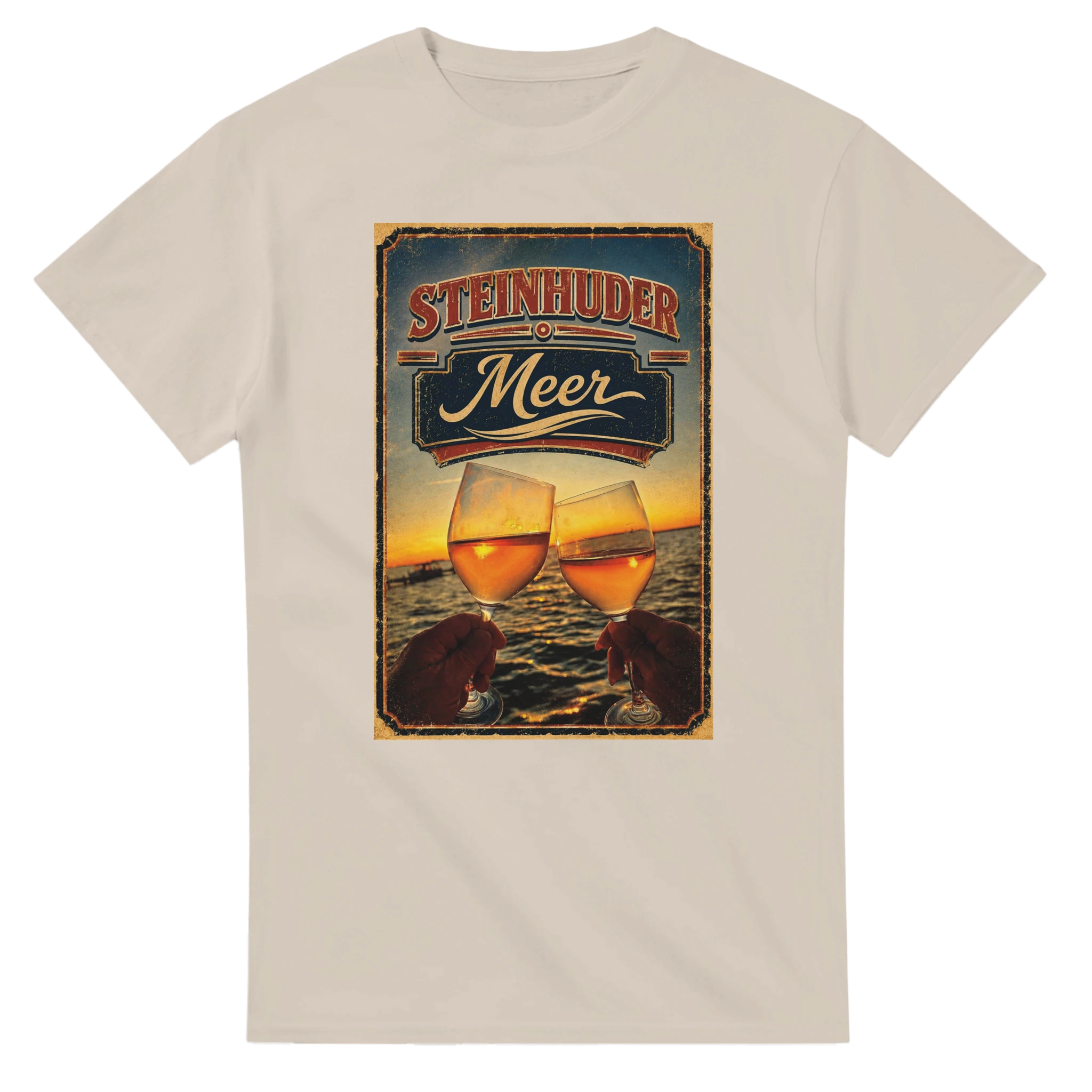 T-Shirt in Weiß mit Motiv „Stößchen bei Sunset“