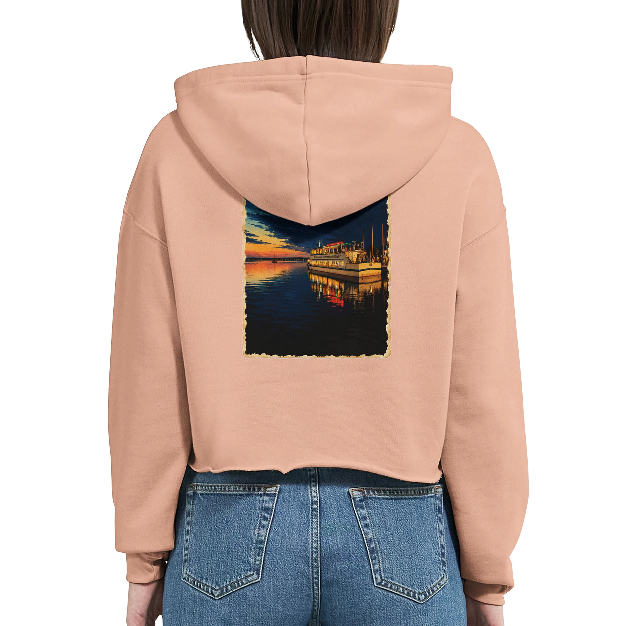 Damen-Hoodie in Weiß mit Motiv „MS Steinhude Abendstimmung“