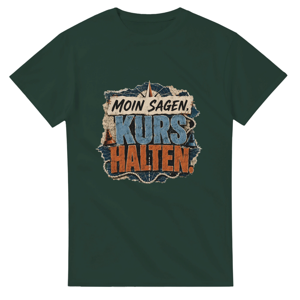 T-Shirt in Natur mit Motiv „Moin sagen. Kurs halten.“