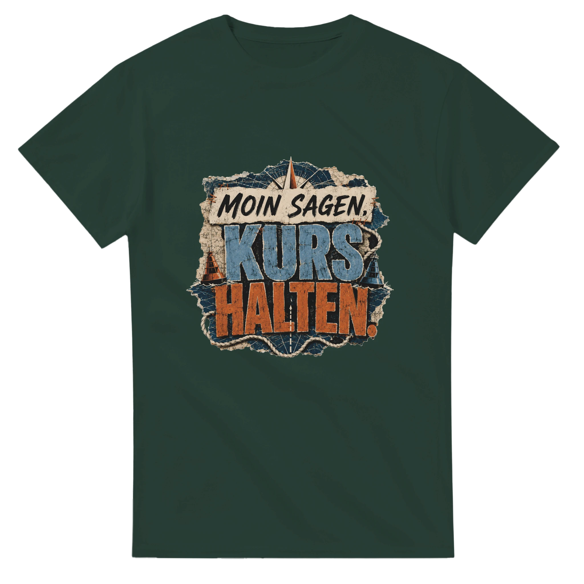 T-Shirt in Natur mit Motiv „Moin sagen. Kurs halten.“