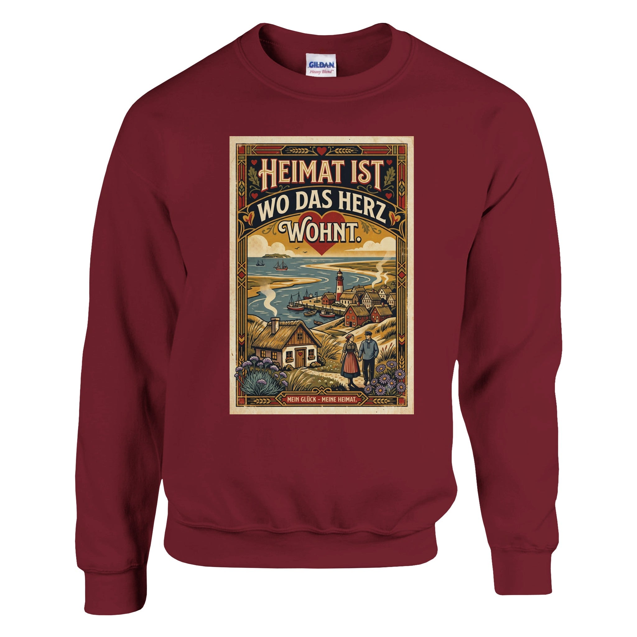 Pullover in Weiß mit Motiv „Heimat ist, wo das Herz wohnt“
