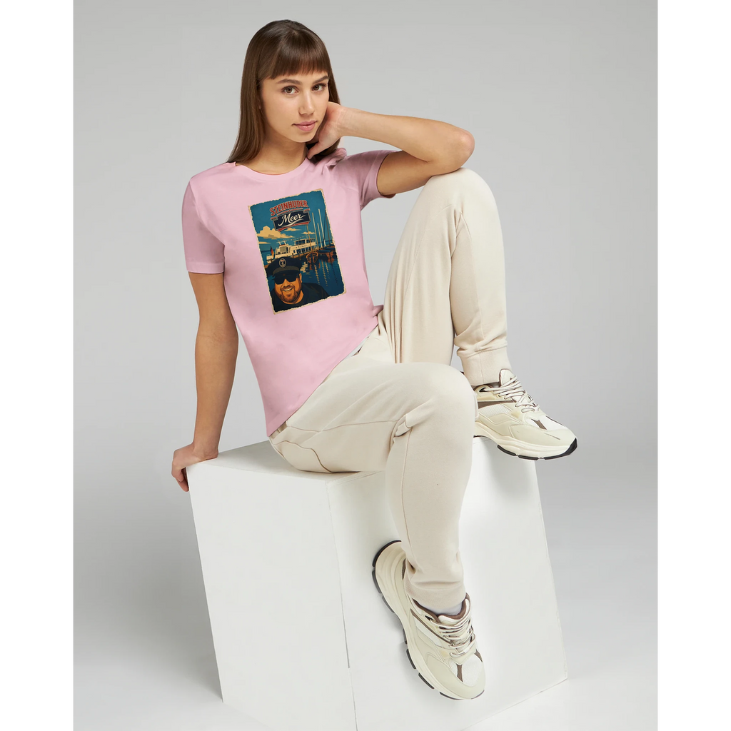 Damen-T-Shirt in Zitronengelb mit Motiv „Kapitän an Bord“