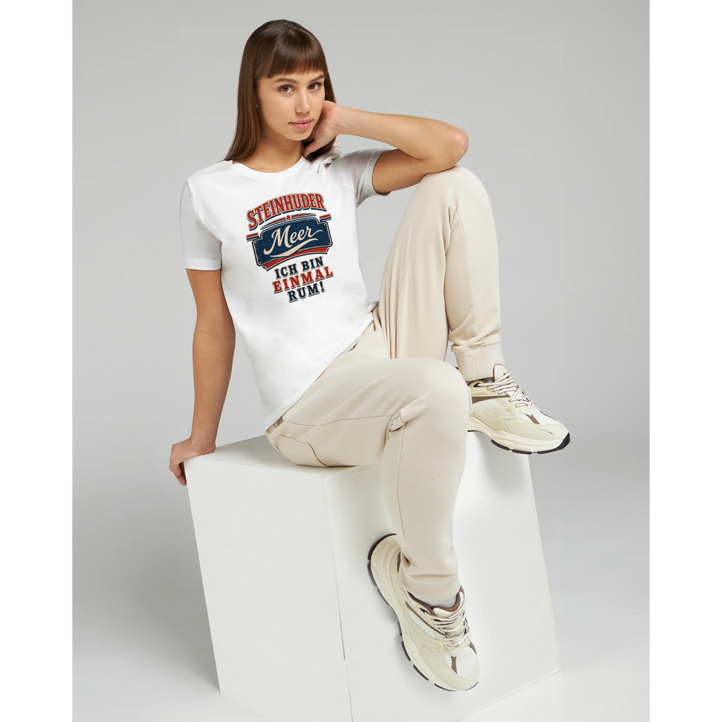 Damen-T-Shirt in Zitronengelb mit Motiv „Ich bin einmal rum“
