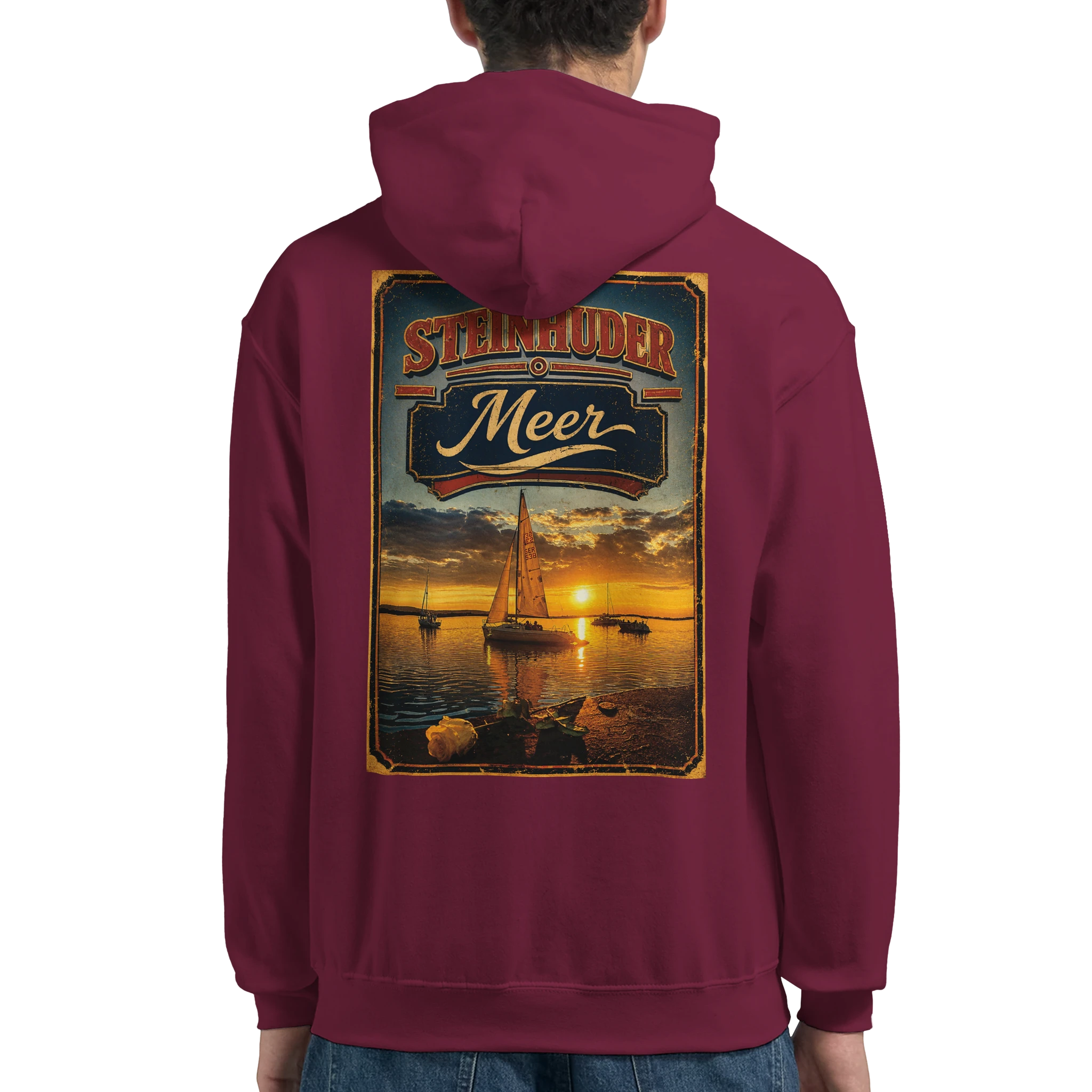 Hoodie in Aschgrau mit Motiv „White Night am Wilhelmstein im Sonnenuntergang“