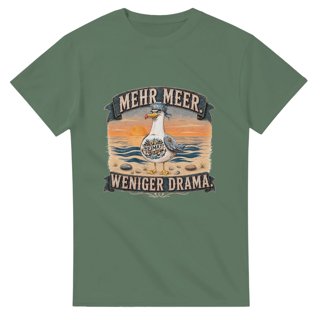 T-Shirt in Weiß mit Motiv „Mehr Meer. Weniger Drama.“