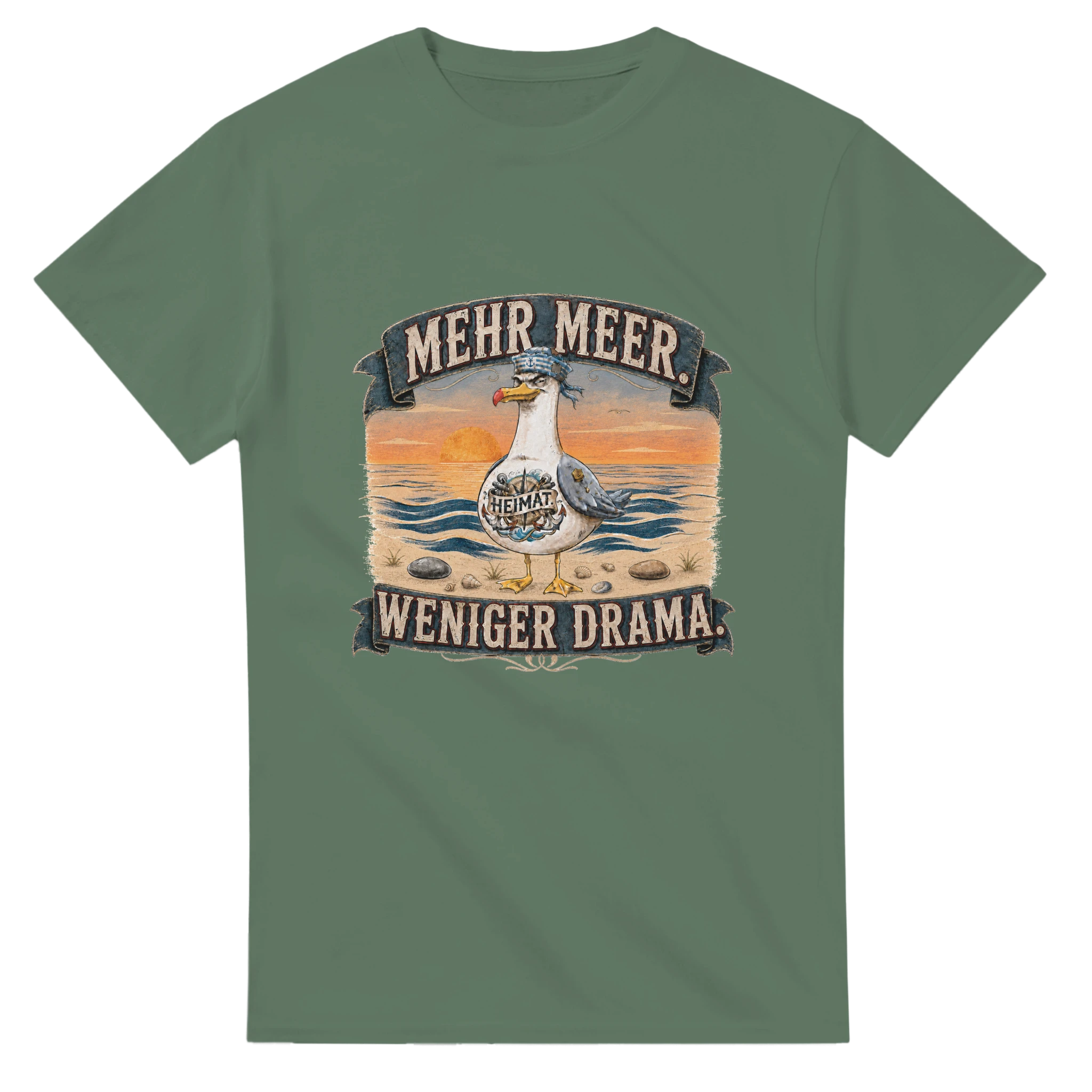 T-Shirt in Weiß mit Motiv „Mehr Meer. Weniger Drama.“