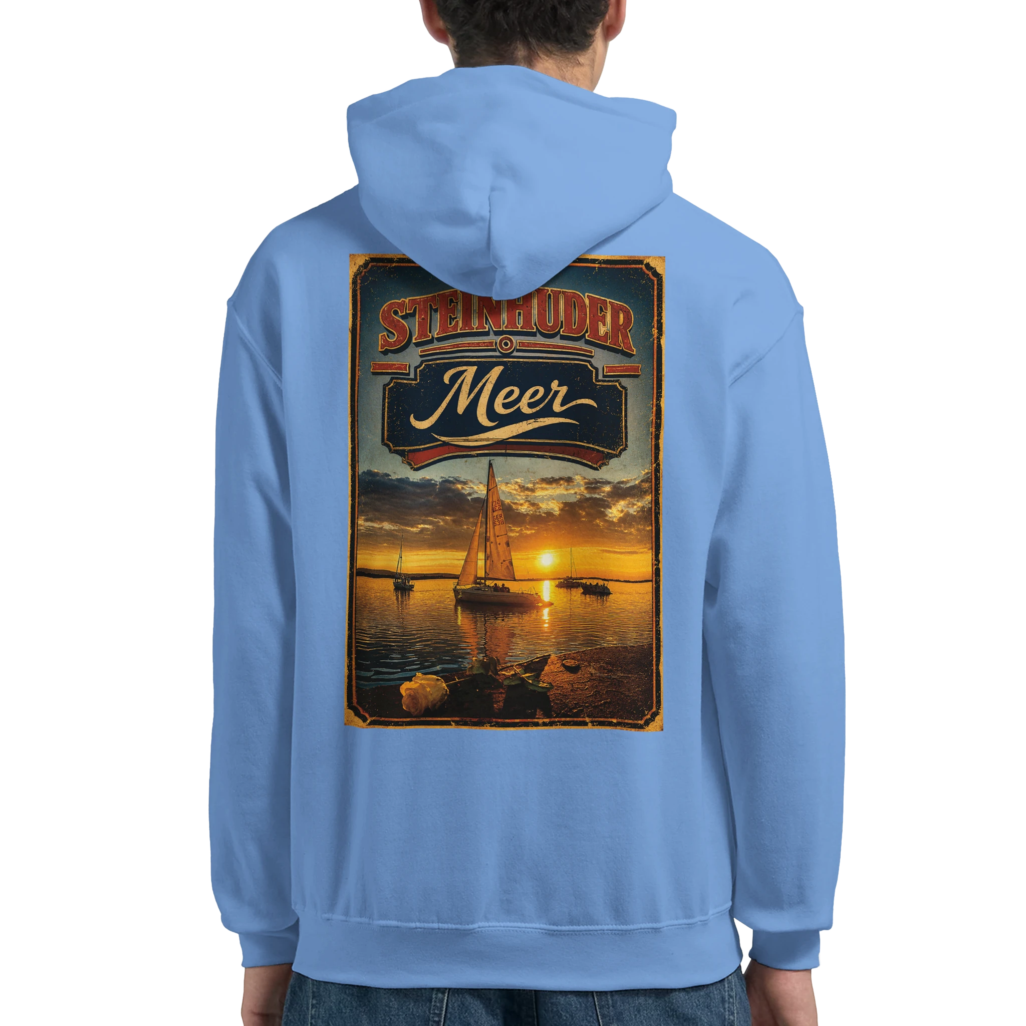 Hoodie in Aschgrau mit Motiv „White Night am Wilhelmstein im Sonnenuntergang“