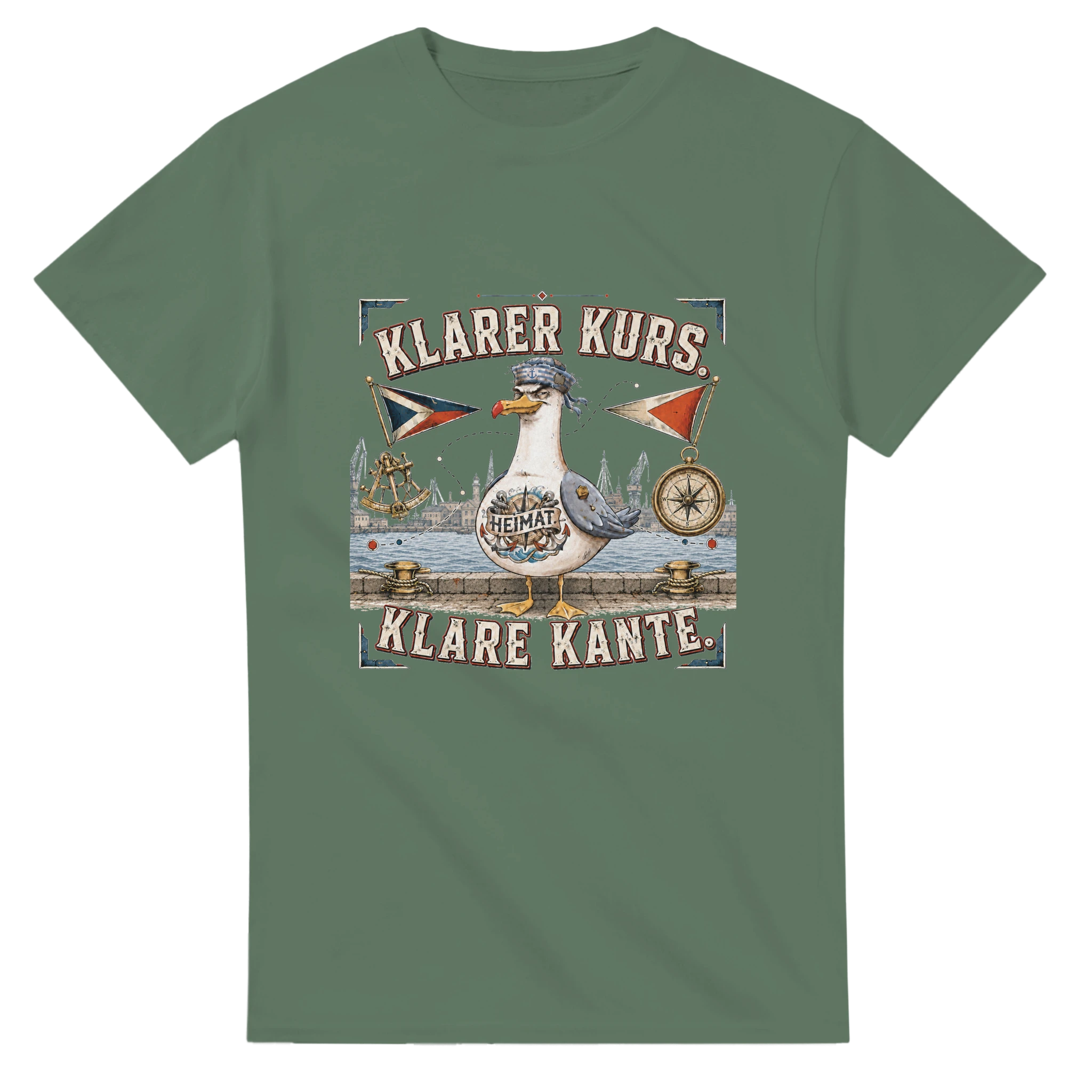 T-Shirt in Weiß mit Motiv „Klarer Kurs. Klare Kante. Möwe“