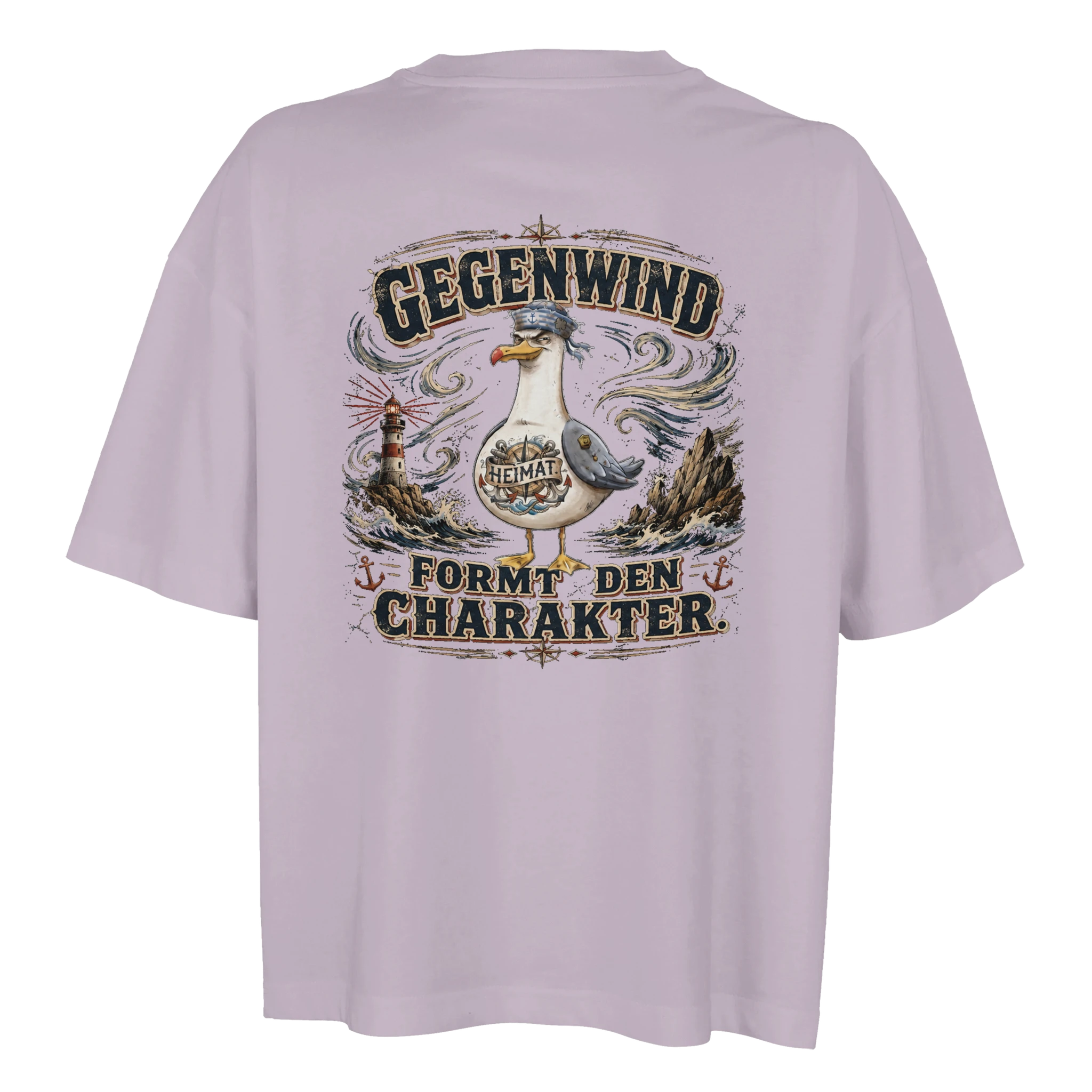 Damen-T-Shirt in Weiß mit Motiv „Gegenwind formt den Charakter“