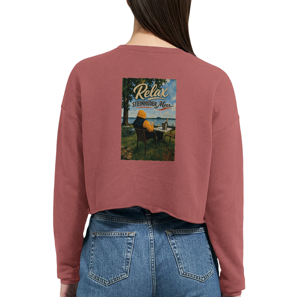 Damen-Pullover in Staubblau mit Motiv „Relax und Champagner“