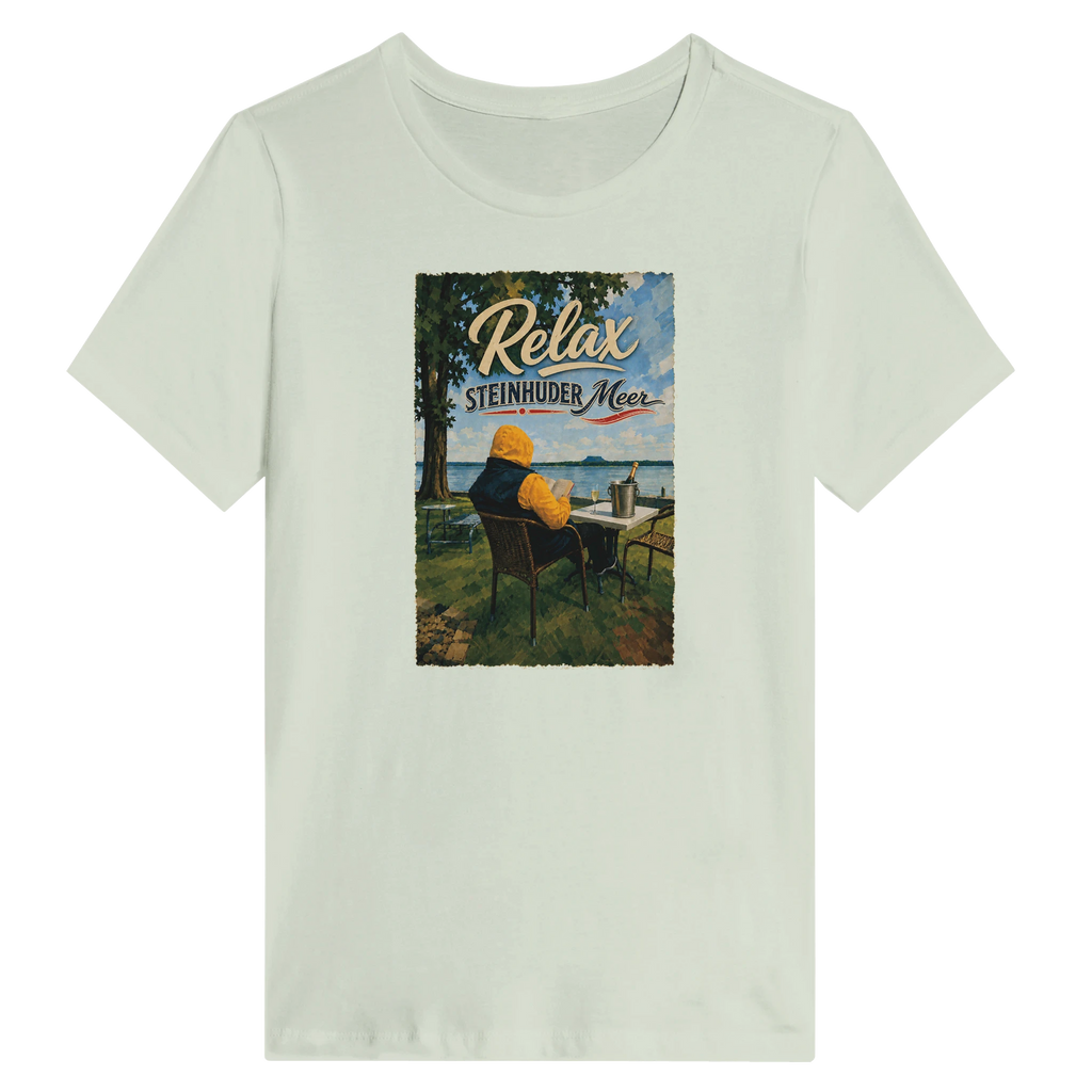 Damen-T-Shirt in Weiß mit Motiv „Relax und Champagner“