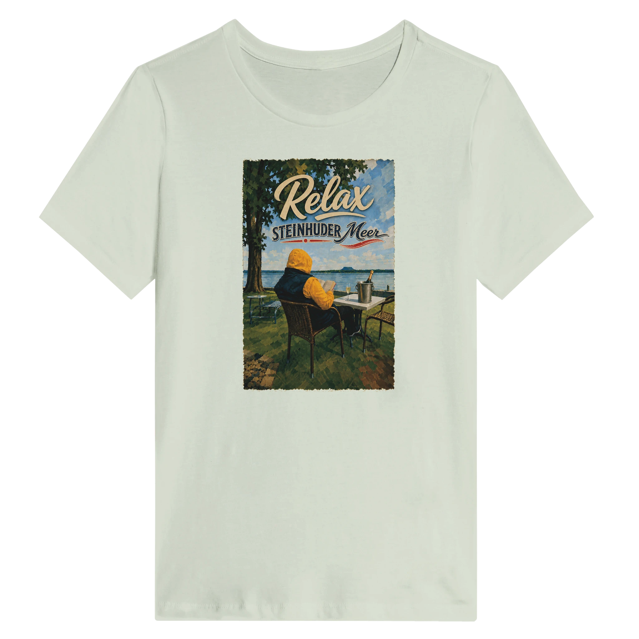 Damen-T-Shirt in Weiß mit Motiv „Relax und Champagner“