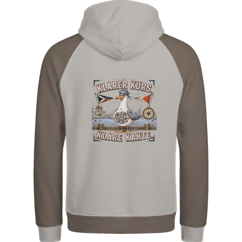 Hoodie in Ton mit Motiv „Klarer Kurs. Klare Kante. Möwe“