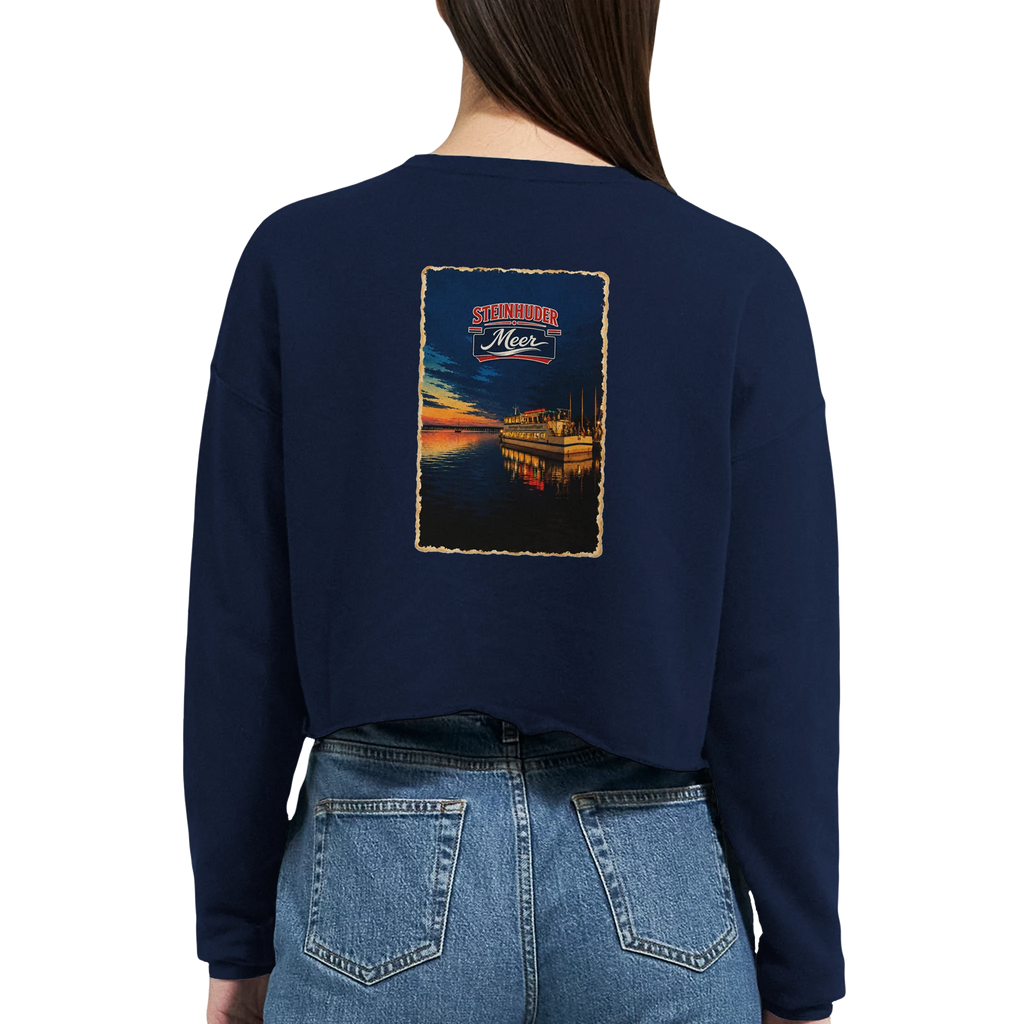 Damen-Pullover in Staubblau mit Motiv „MS Steinhude Abendstimmung“