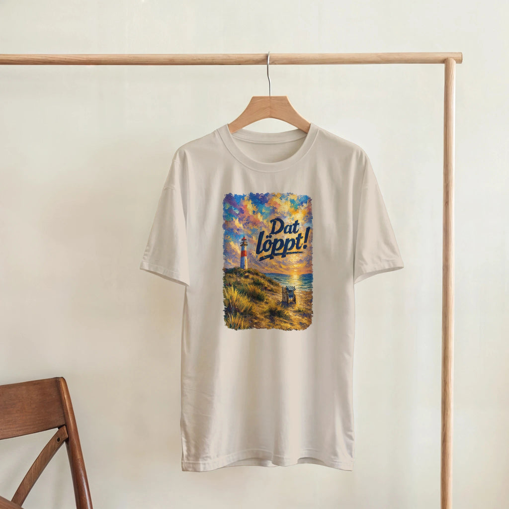T-Shirt in Natur mit Motiv „Dat löppt! Typisch Norddeutsch“