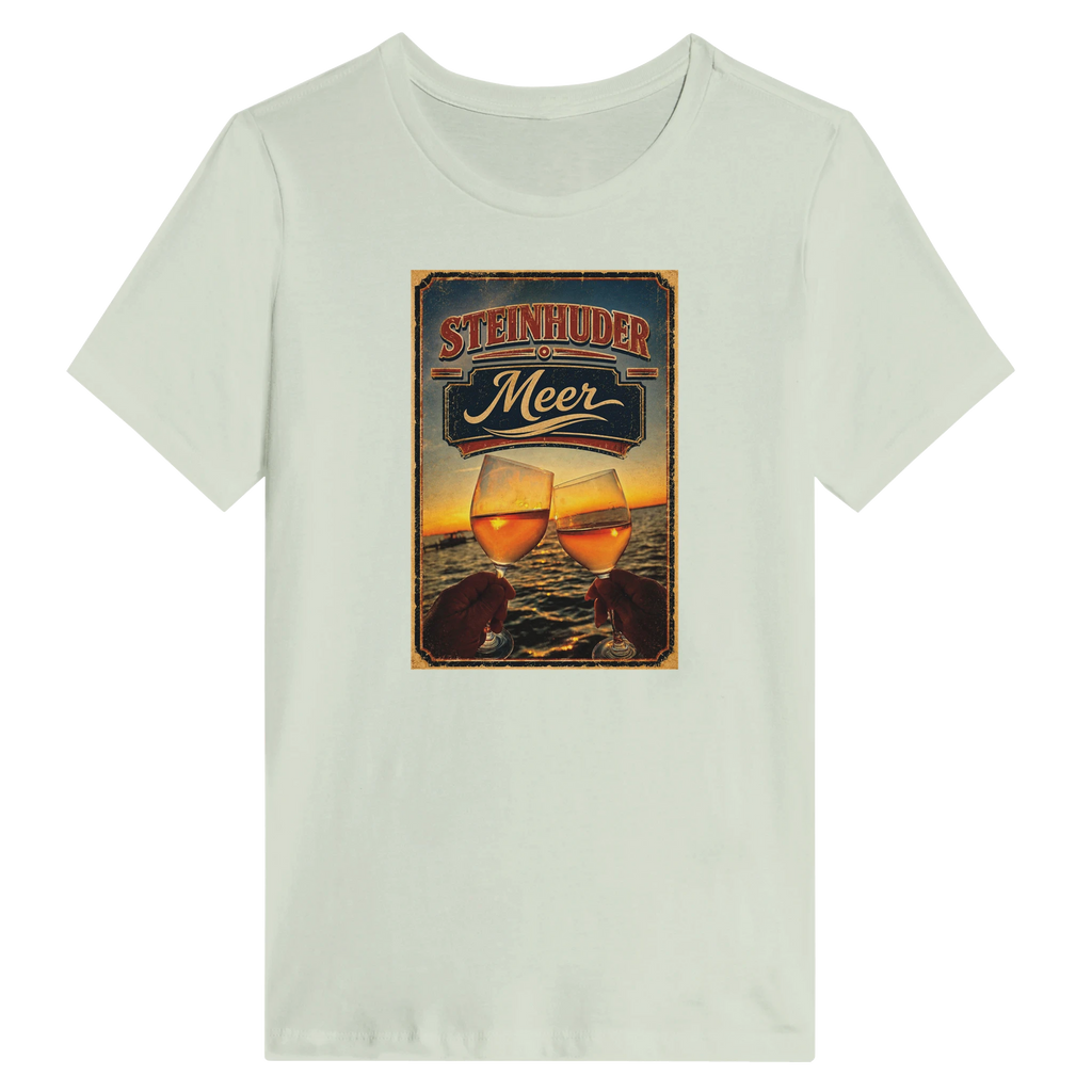 Damen-T-Shirt in Weiß mit Motiv „Stößchen bei Sunset“