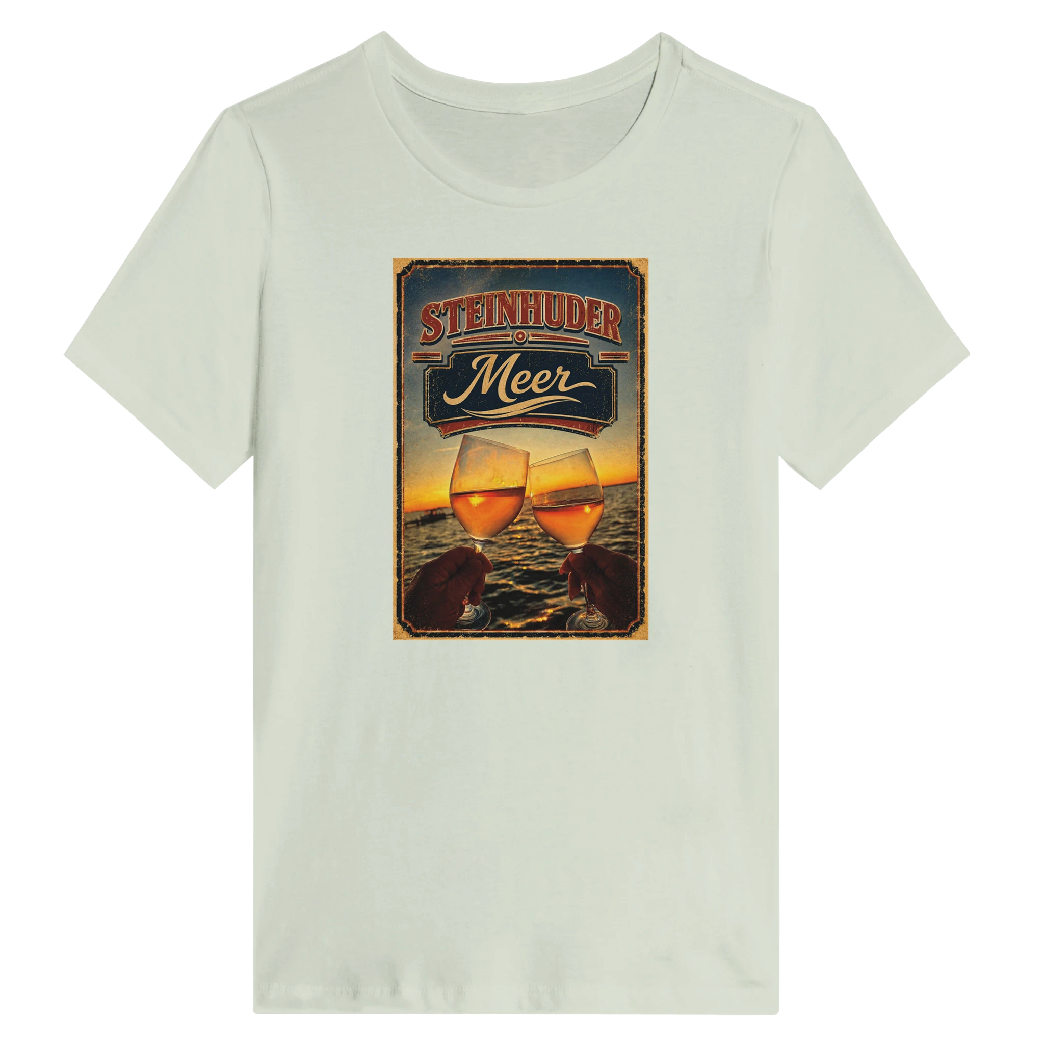 Damen-T-Shirt in Weiß mit Motiv „Stößchen bei Sunset“