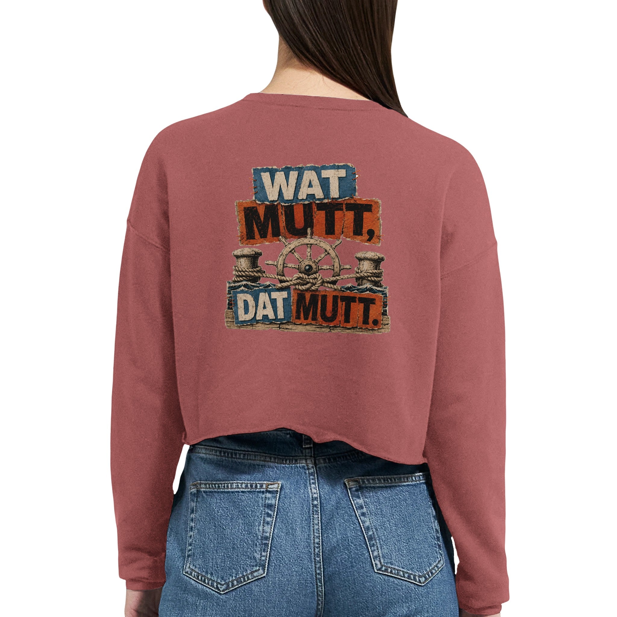 Damen-Pullover in Staubblau mit Motiv „Wat Mutt, Dat Mutt.“