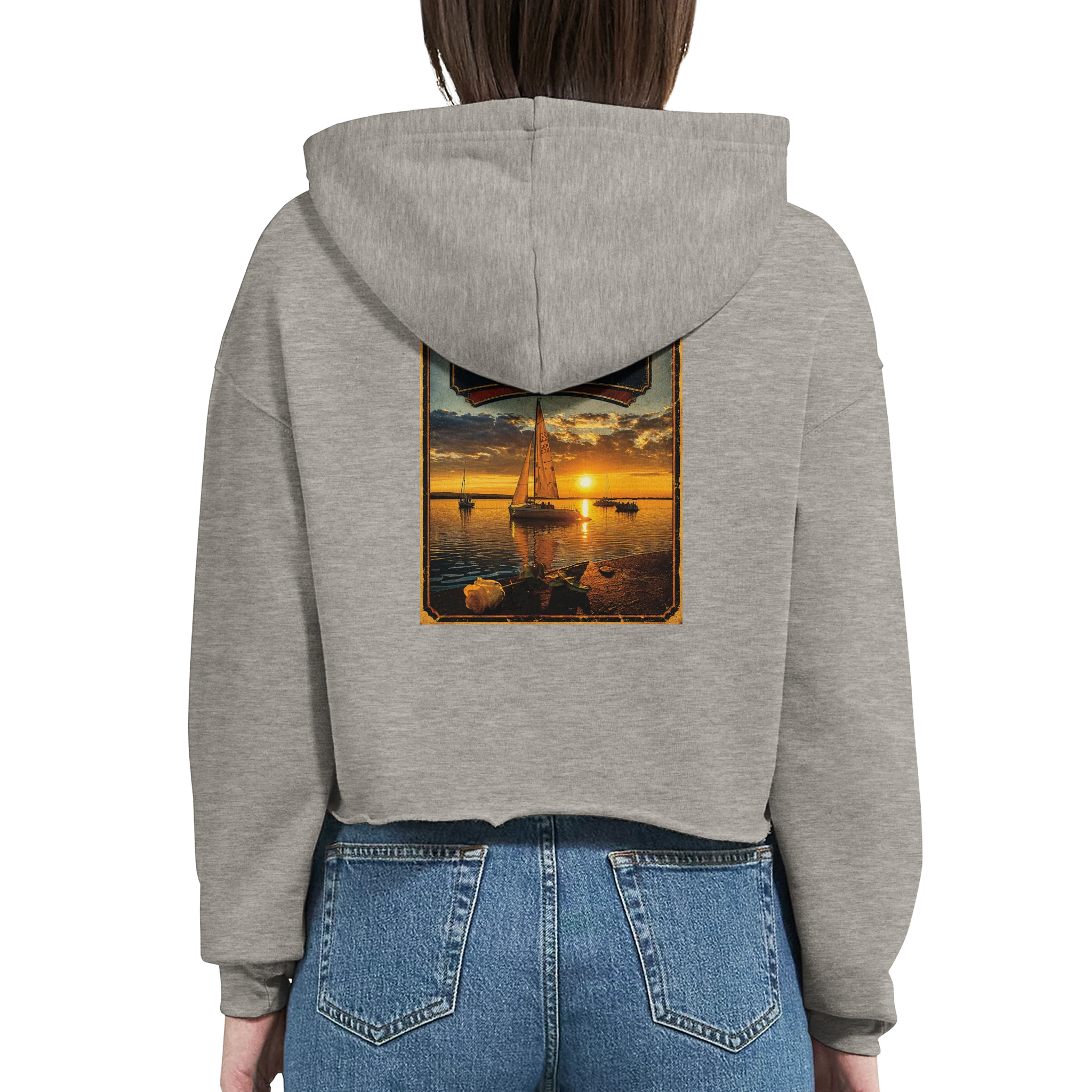 Damen-Hoodie in Pfirsich mit Motiv „White Night am Wilhelmstein mit Sonnenuntergang“