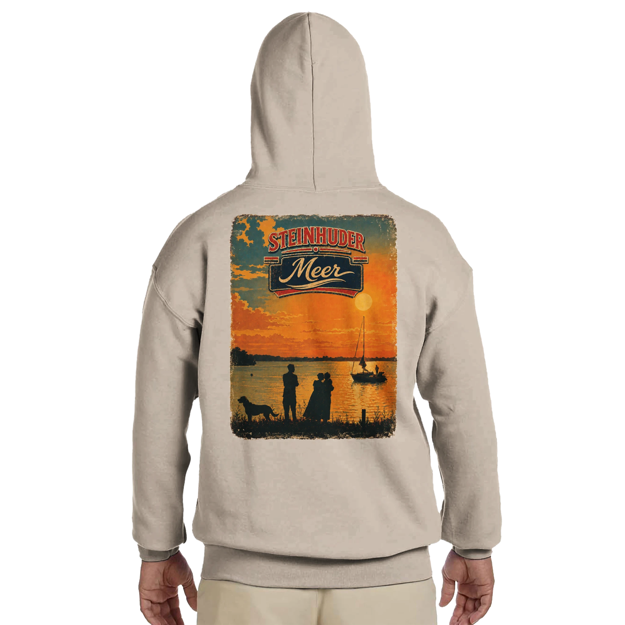 Hoodie in Aschgrau mit Motiv „Familie beim Sunset“