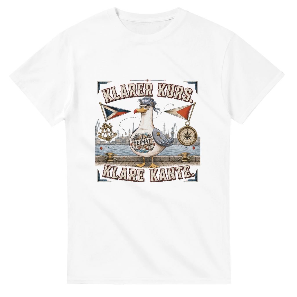 T-Shirt in Weiß mit Motiv „Klarer Kurs. Klare Kante. Möwe“