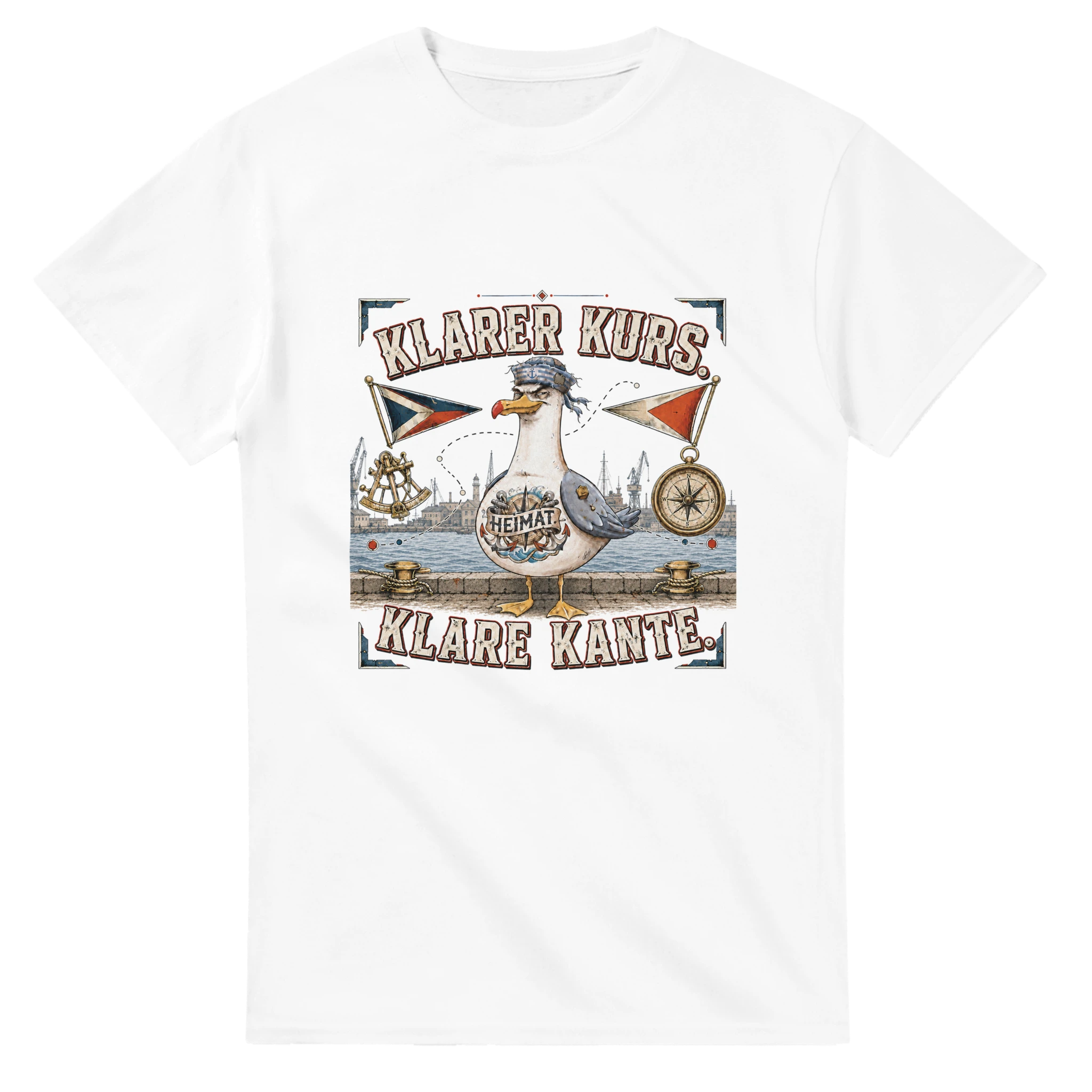 T-Shirt in Weiß mit Motiv „Klarer Kurs. Klare Kante. Möwe“