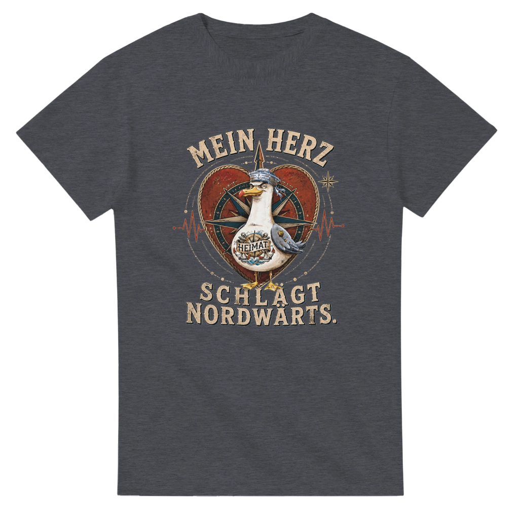 T-Shirt in Natur mit Motiv „Mein Herz schlägt NORDWÄRTS. Möwe“