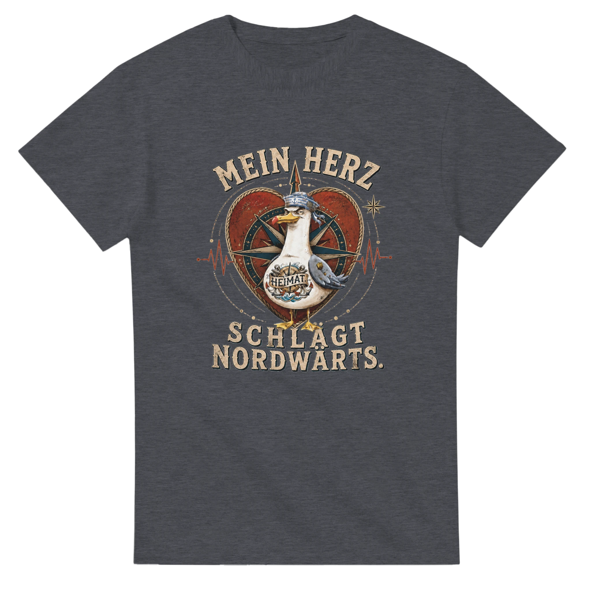 T-Shirt in Natur mit Motiv „Mein Herz schlägt NORDWÄRTS. Möwe“