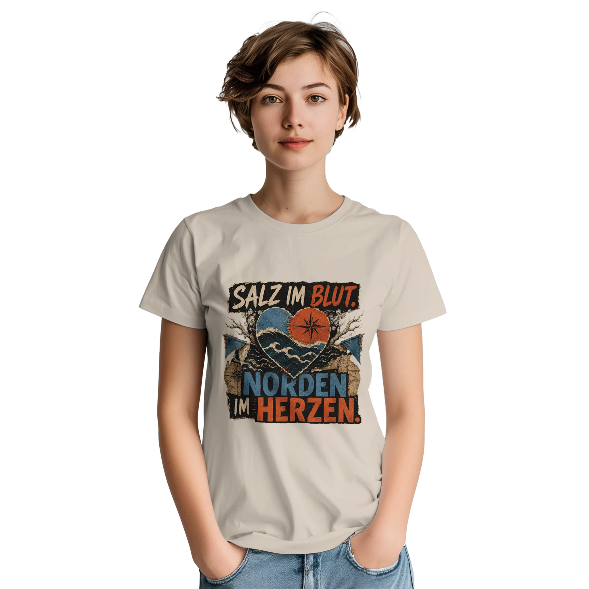 T-Shirt in Natur mit Motiv „Salz im Blut Norden im Herzen“
