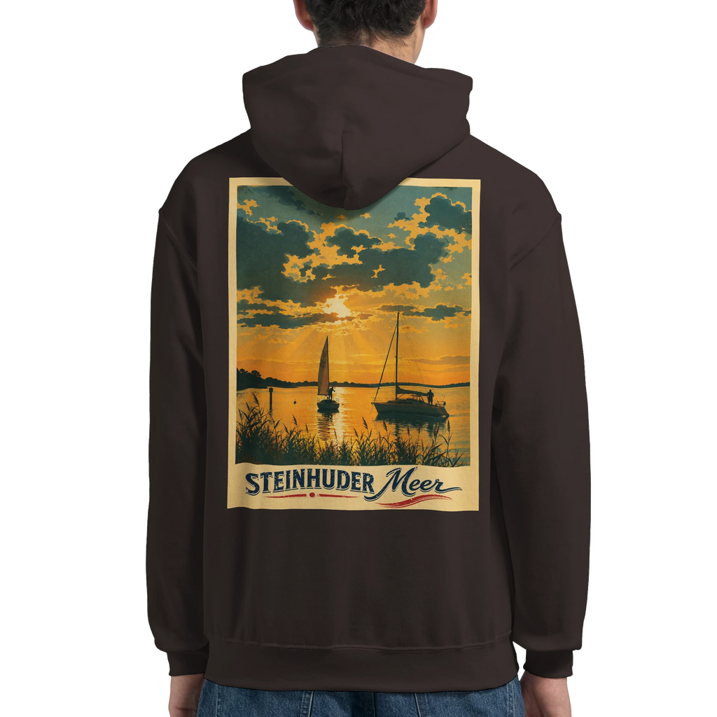 Hoodie in Aschgrau mit Motiv „Segler am Steinhuder Meer beim Sunset“