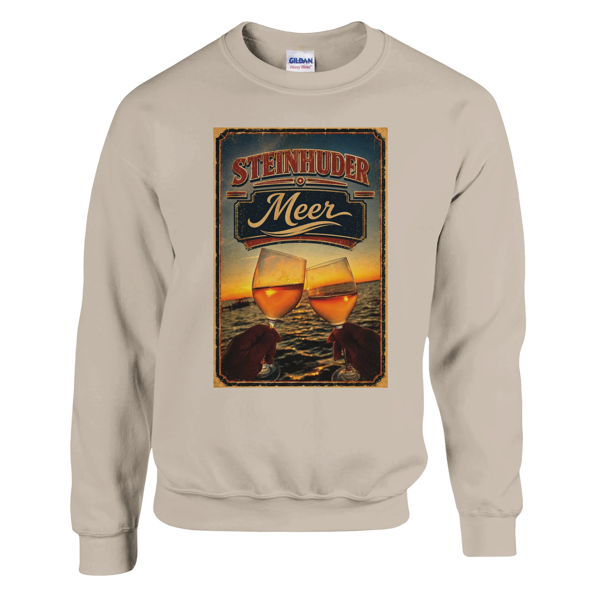 Pullover in Weiß mit Motiv „Stößchen bei Sunset“
