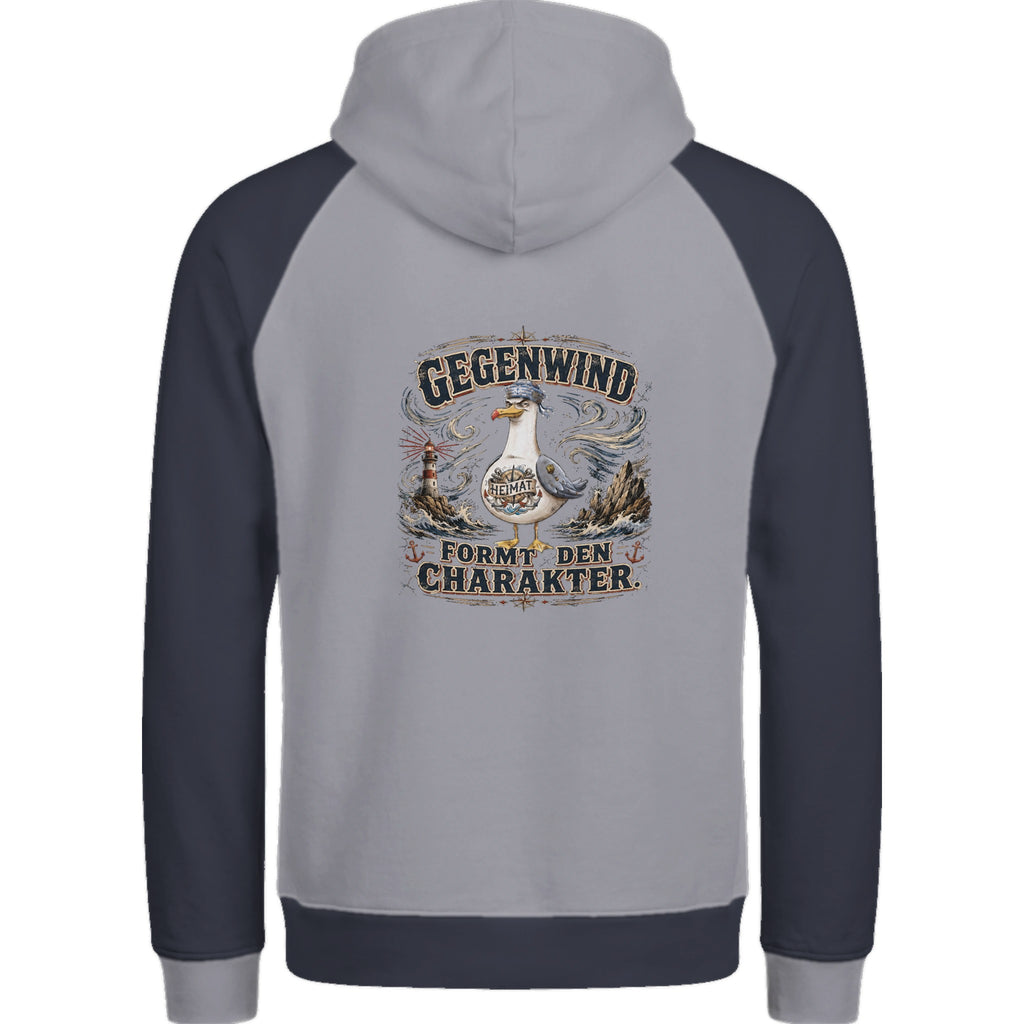 Hoodie in Ton mit Motiv „Gegenwind formt den Charakter“