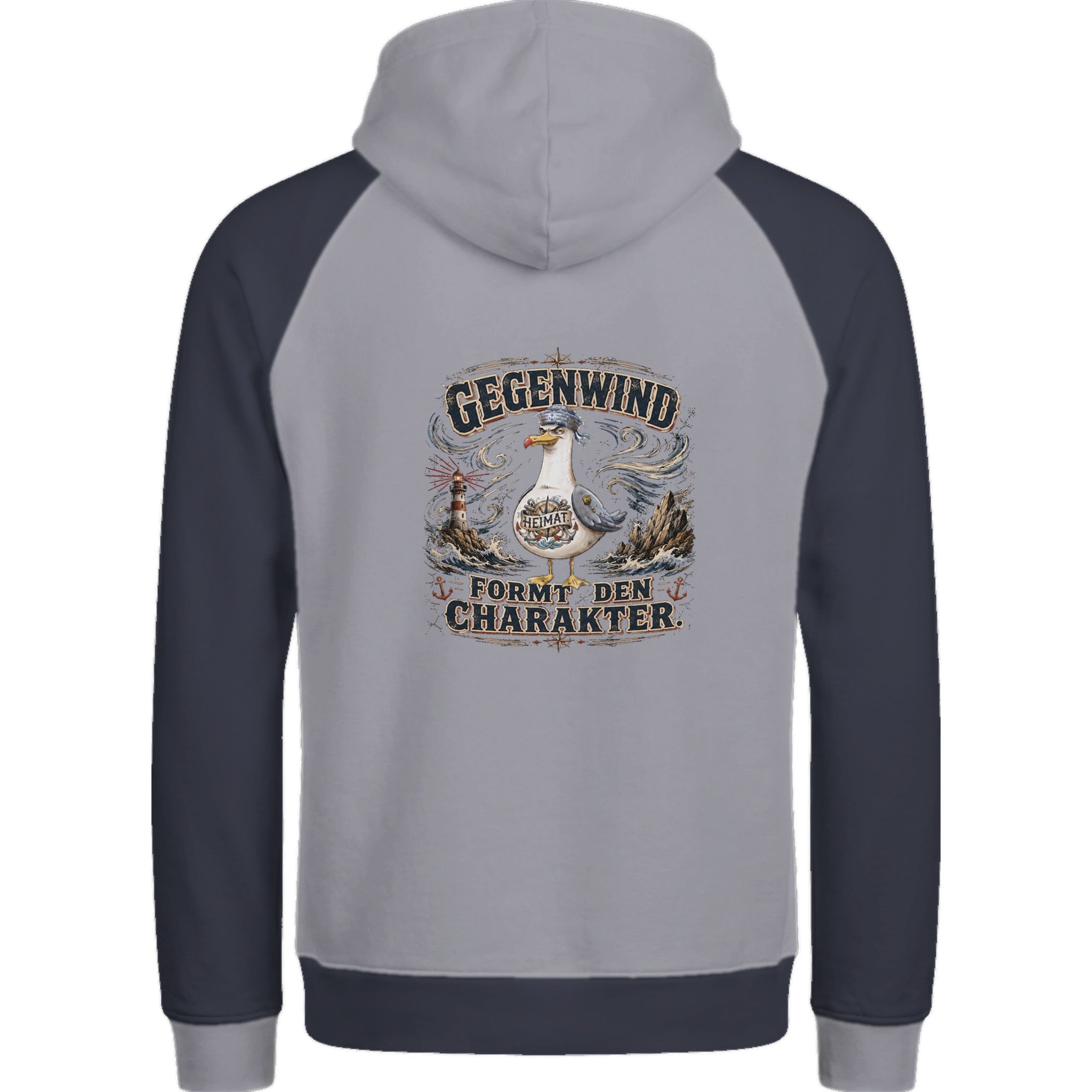 Hoodie in Ton mit Motiv „Gegenwind formt den Charakter“