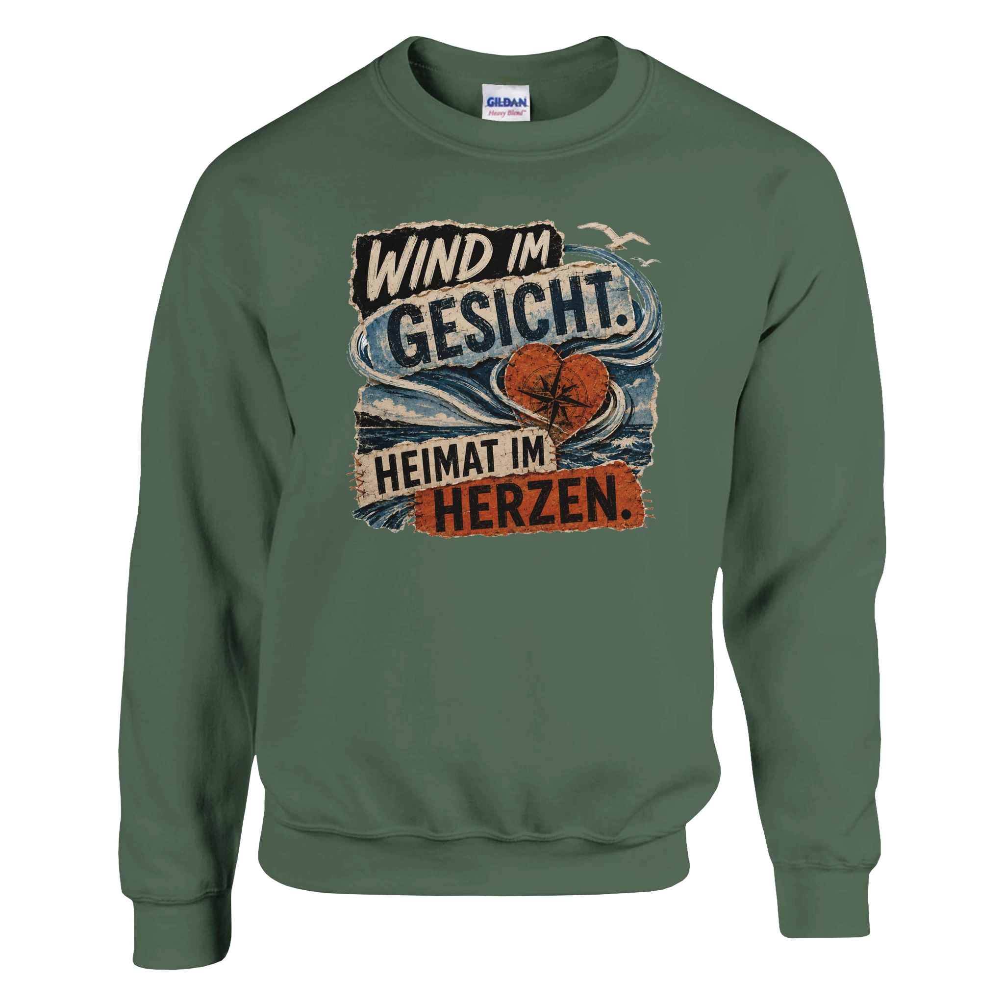 Pullover in Hellrosa mit Motiv „Wind im Gesicht. Heimat im Herzen.“