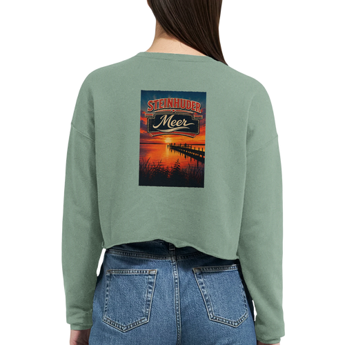 Damen-Pullover in Staubblau mit Motiv „Sunset Ratskeller Steg am Steinhuder Meer“