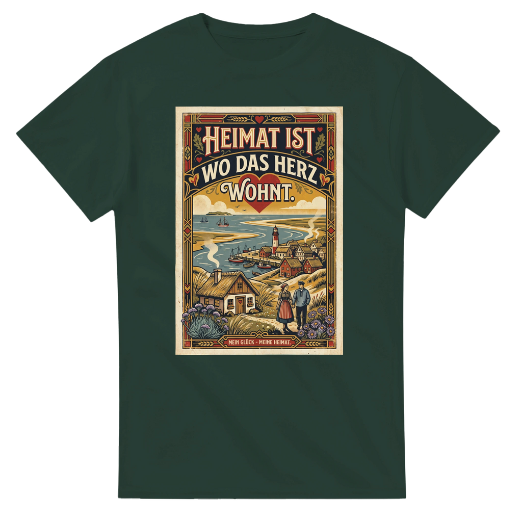 T-Shirt in Natur mit Motiv „Heimat ist, wo das Herz wohnt“