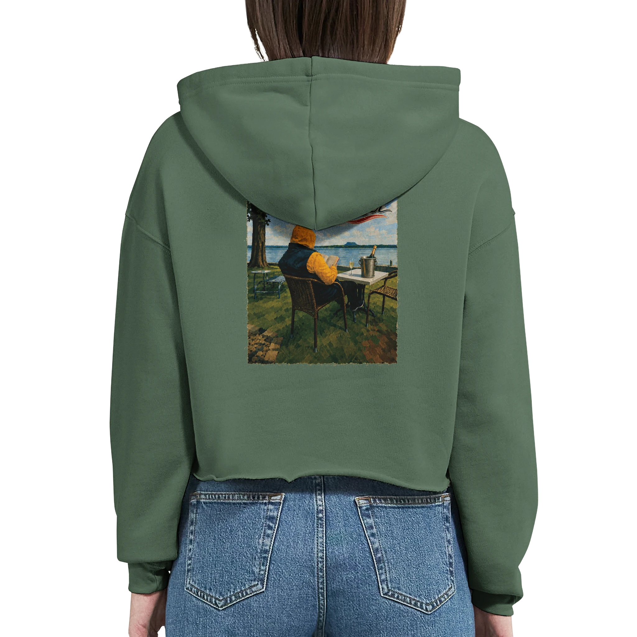 Damen-Hoodie in Weiß mit Motiv „Relax und Champagner“