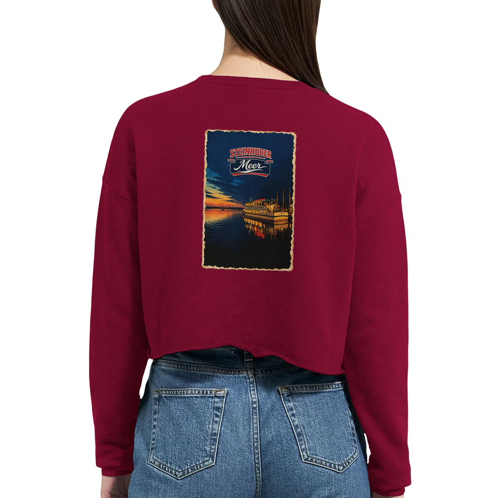Damen-Pullover in Staubblau mit Motiv „MS Steinhude Abendstimmung“