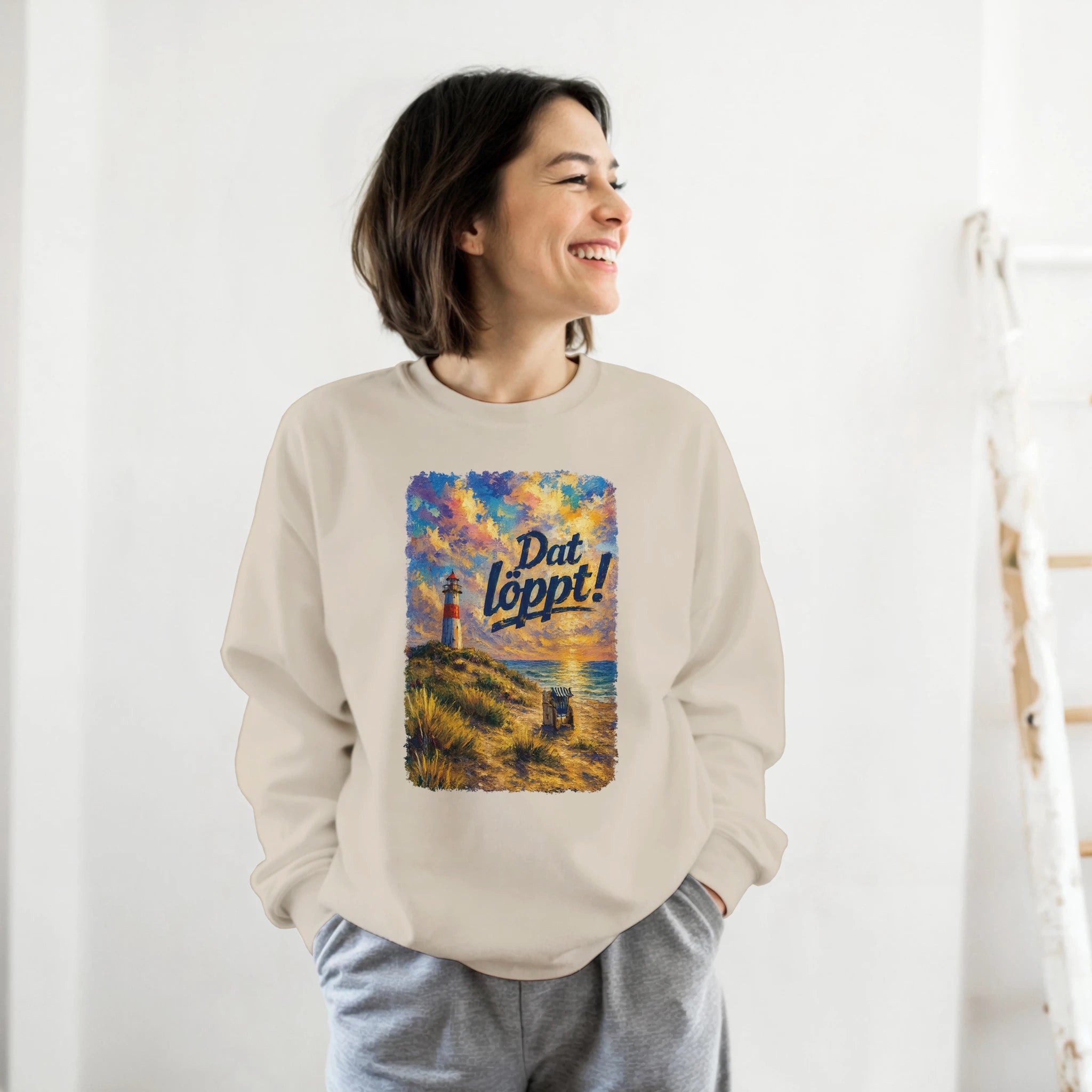 Pullover in Hellrosa mit Motiv „Dat Löppt! Typisch Norddeutsch“