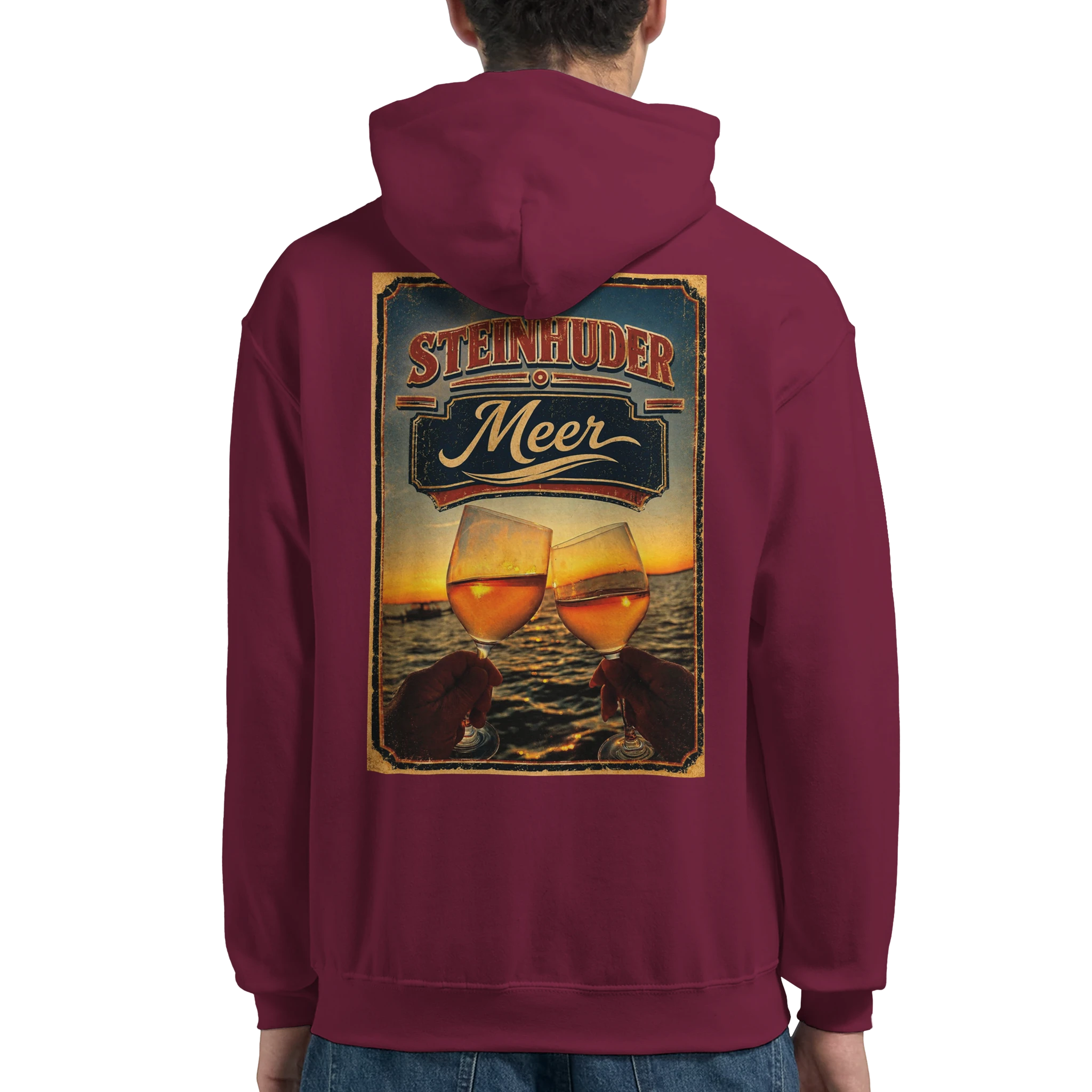 Hoodie in Weiß mit Motiv „Stößchen bei Sunset“