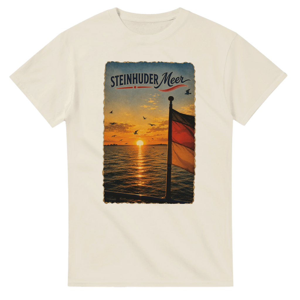 T-Shirt in Weiß mit Motiv „Flagge und Sunset“