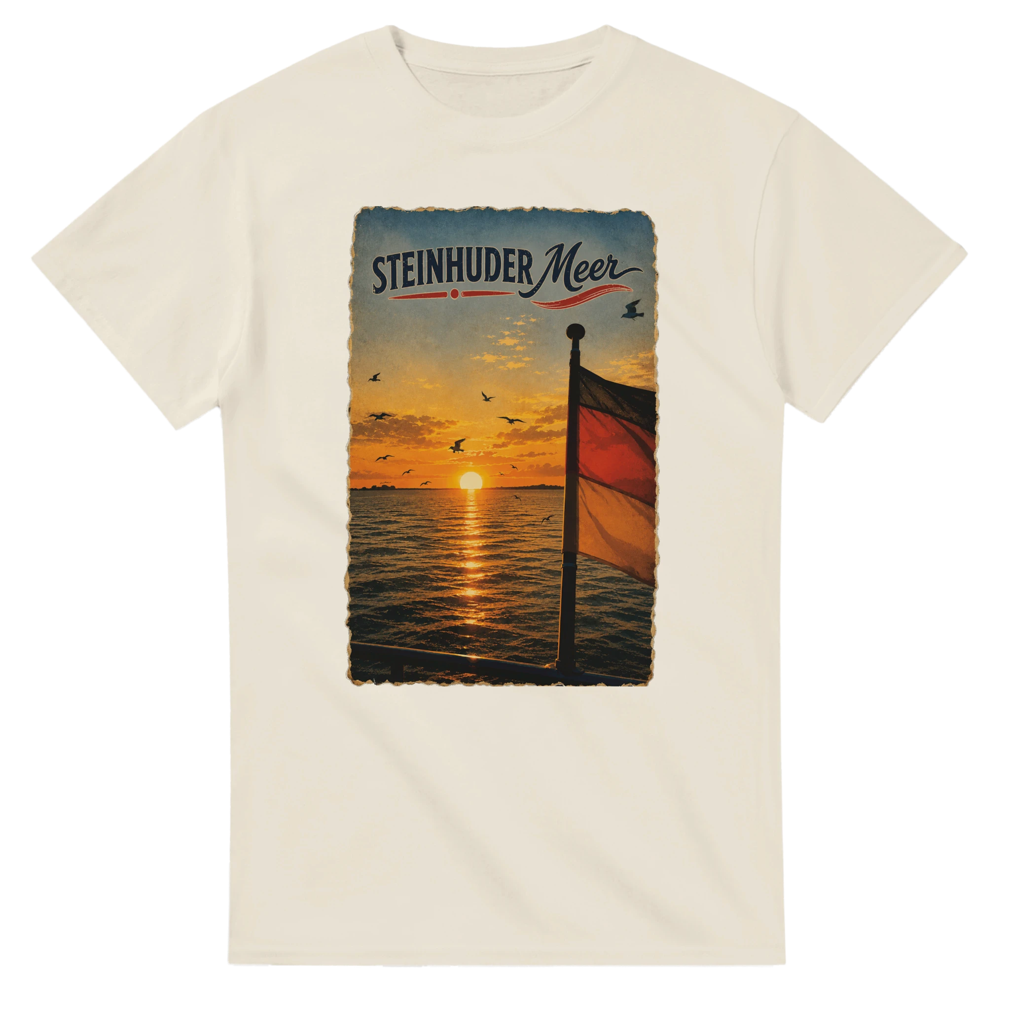 T-Shirt in Weiß mit Motiv „Flagge und Sunset“