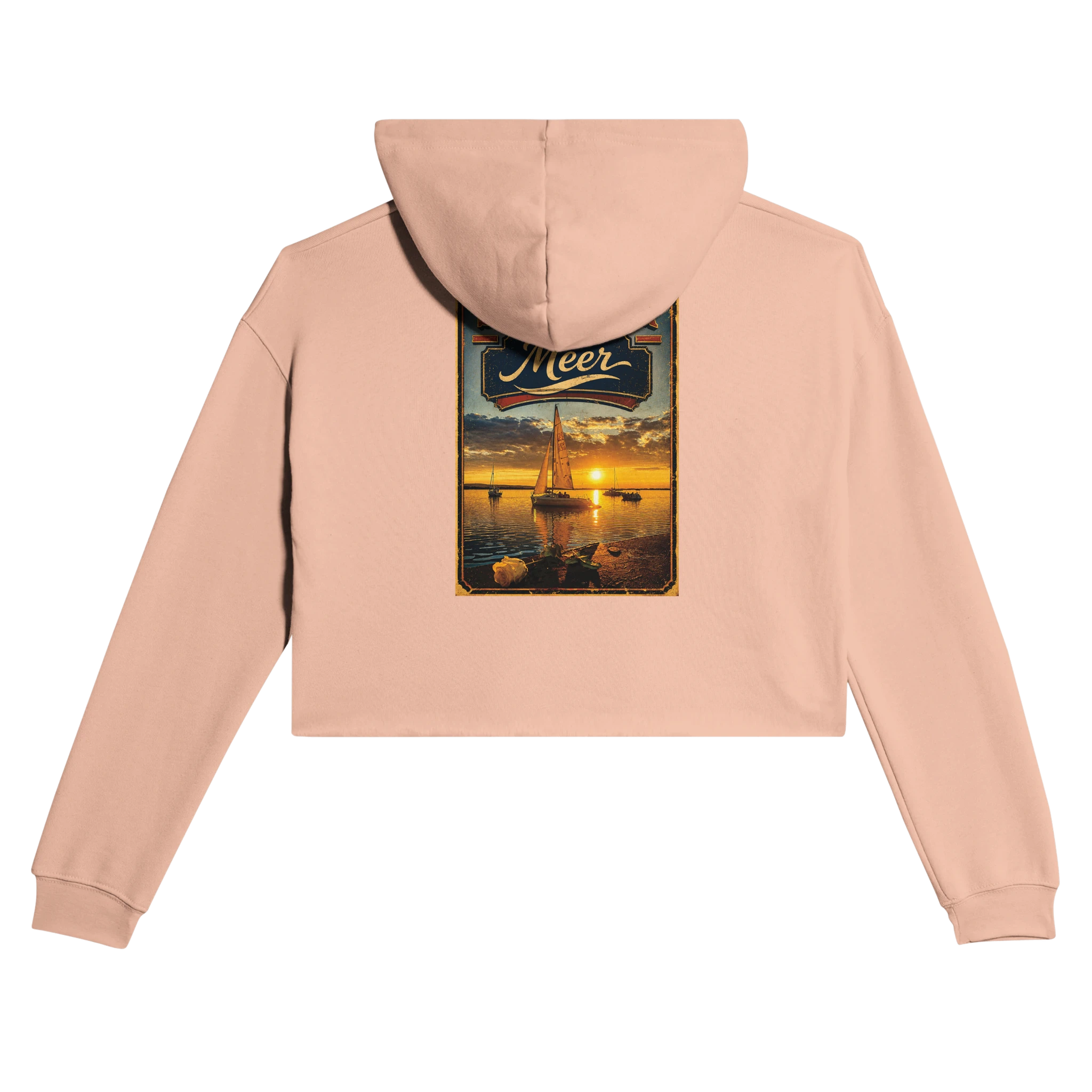 Damen-Hoodie in Pfirsich mit Motiv „White Night am Wilhelmstein mit Sonnenuntergang“